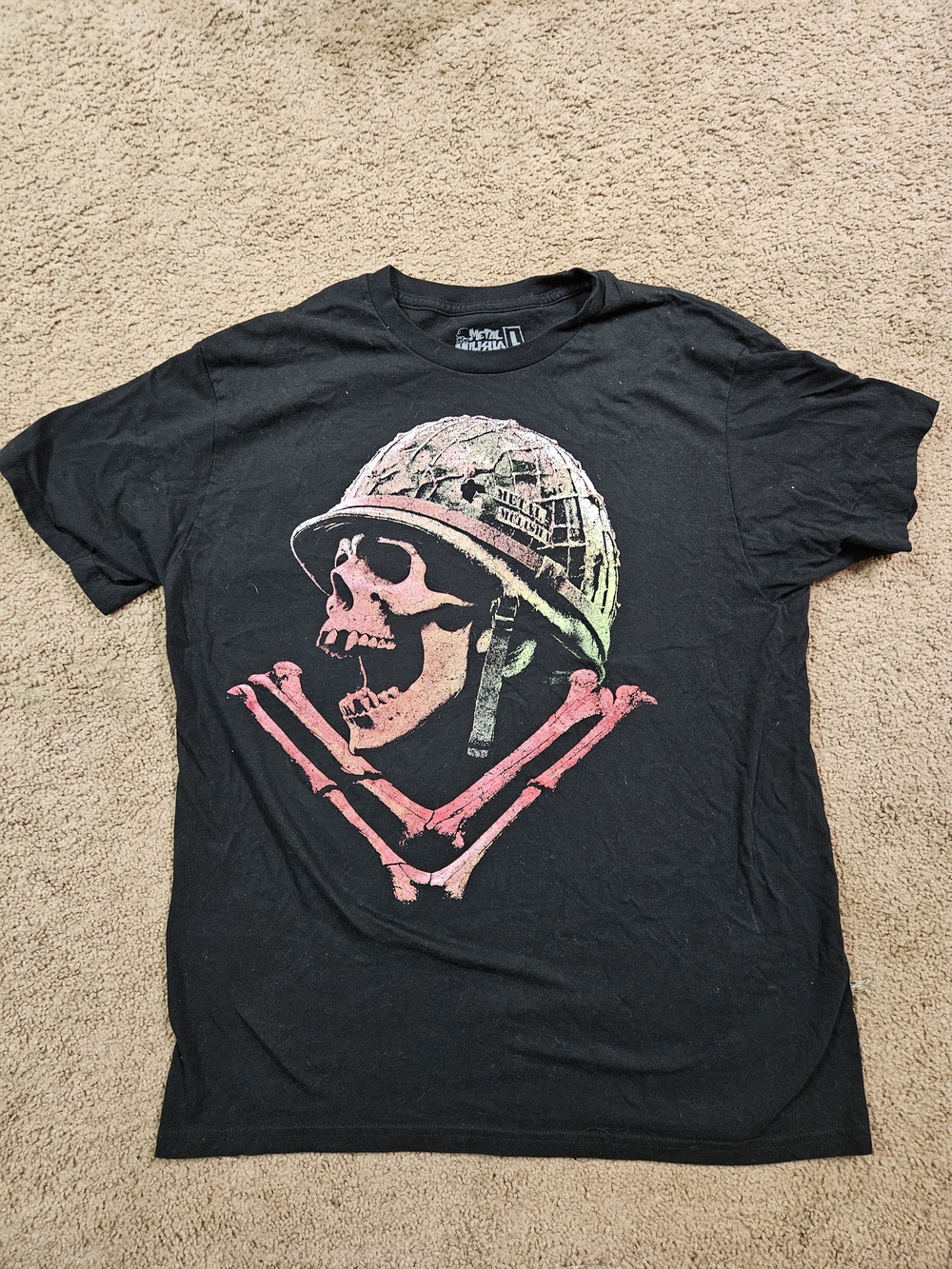 Metal Mulisha Black Short-Sleeve Tee with Pink and Green Skull Graphic